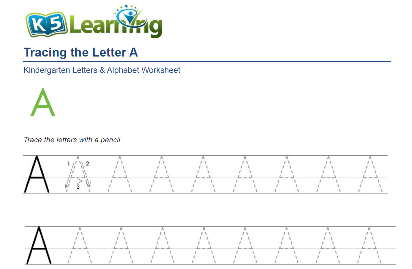 Tracing the Letter A a Worksheet